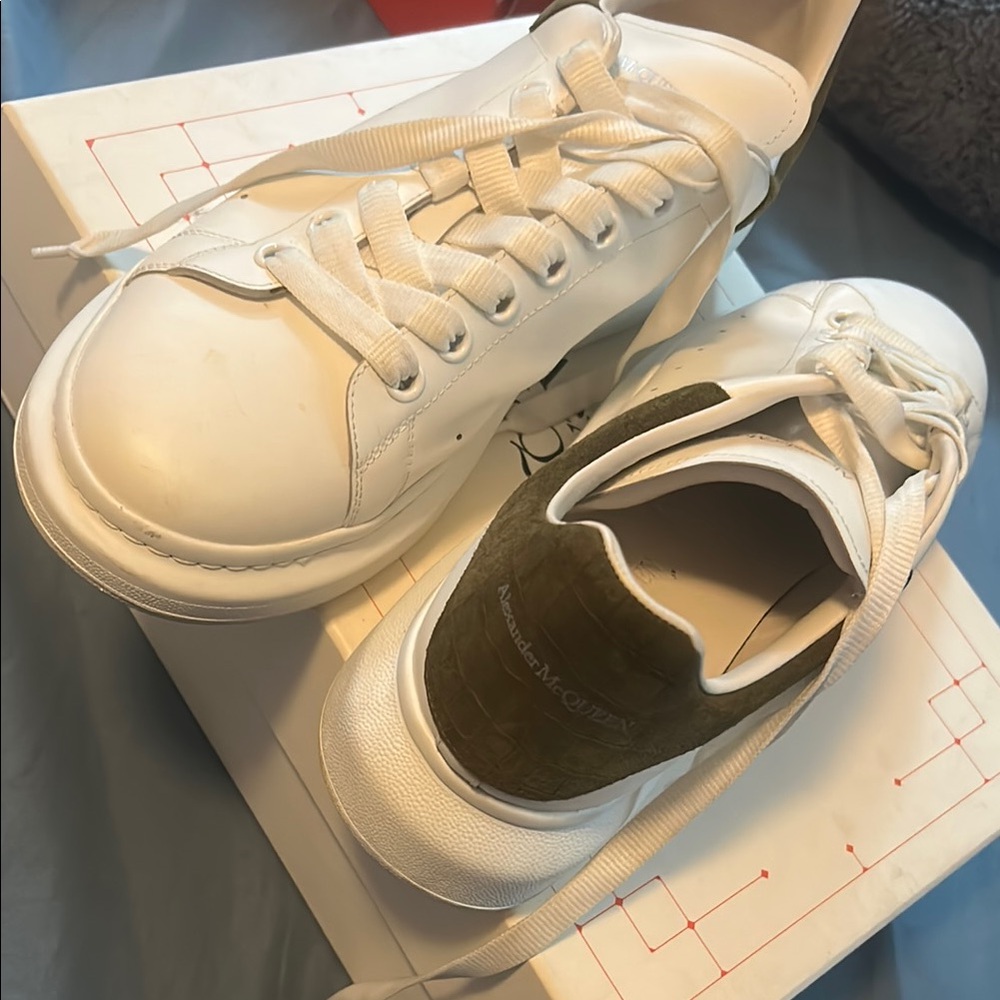 Alexander McQueen White and Olive Sneakers